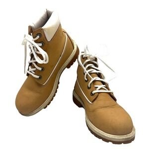 TIMBERLAND #19921 Genuine Leather White on Wheat Premium Classic Boots Size 3.5Y